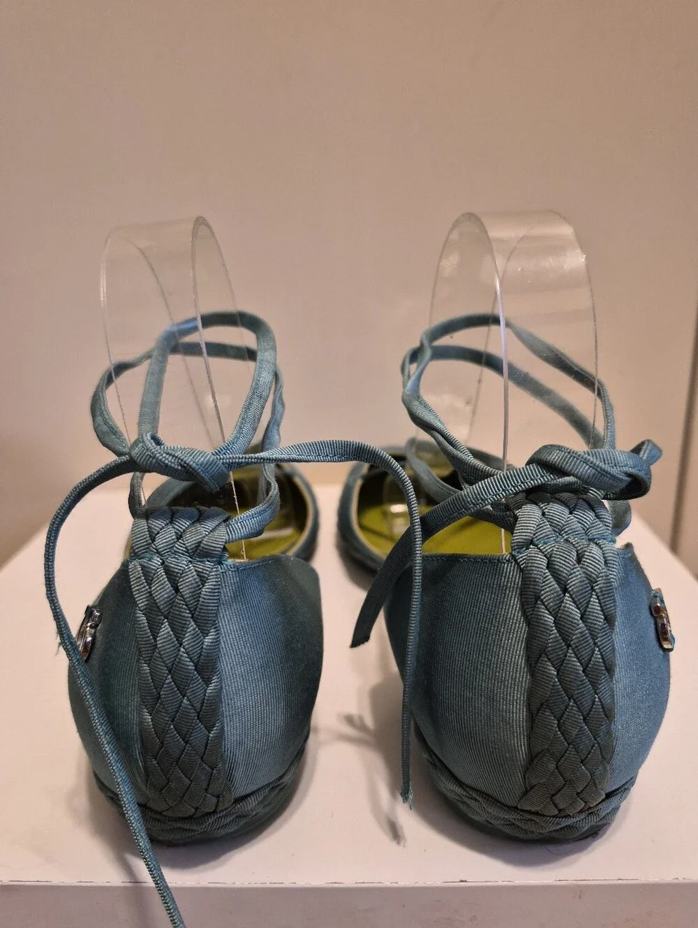 Salvatore Ferragamo Aquamarine Raw Silk Lace-Up Flat Espadrilles Sz.8 Ret. $895